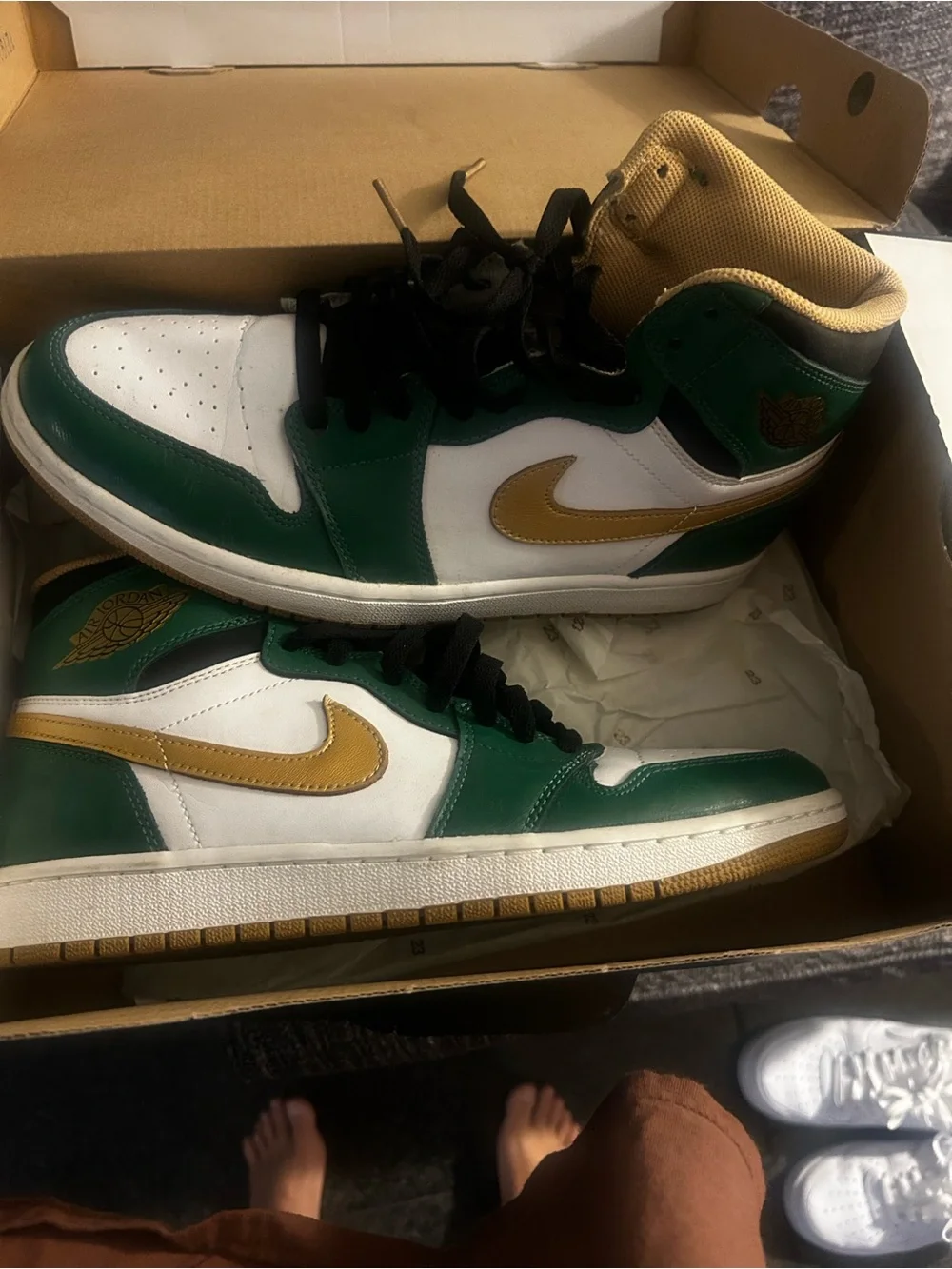 Jordan High-Top Sneakers in Green, White and Gold